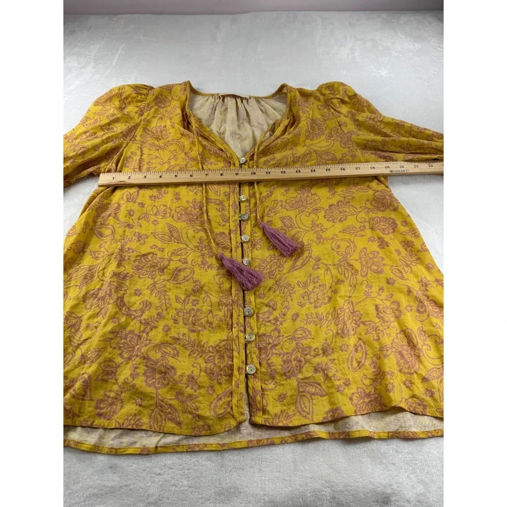 By Together Imogene Paisley Floral Blouse Top Women's Small Yellow Pink Tassels‎ - Picture 8 of 10